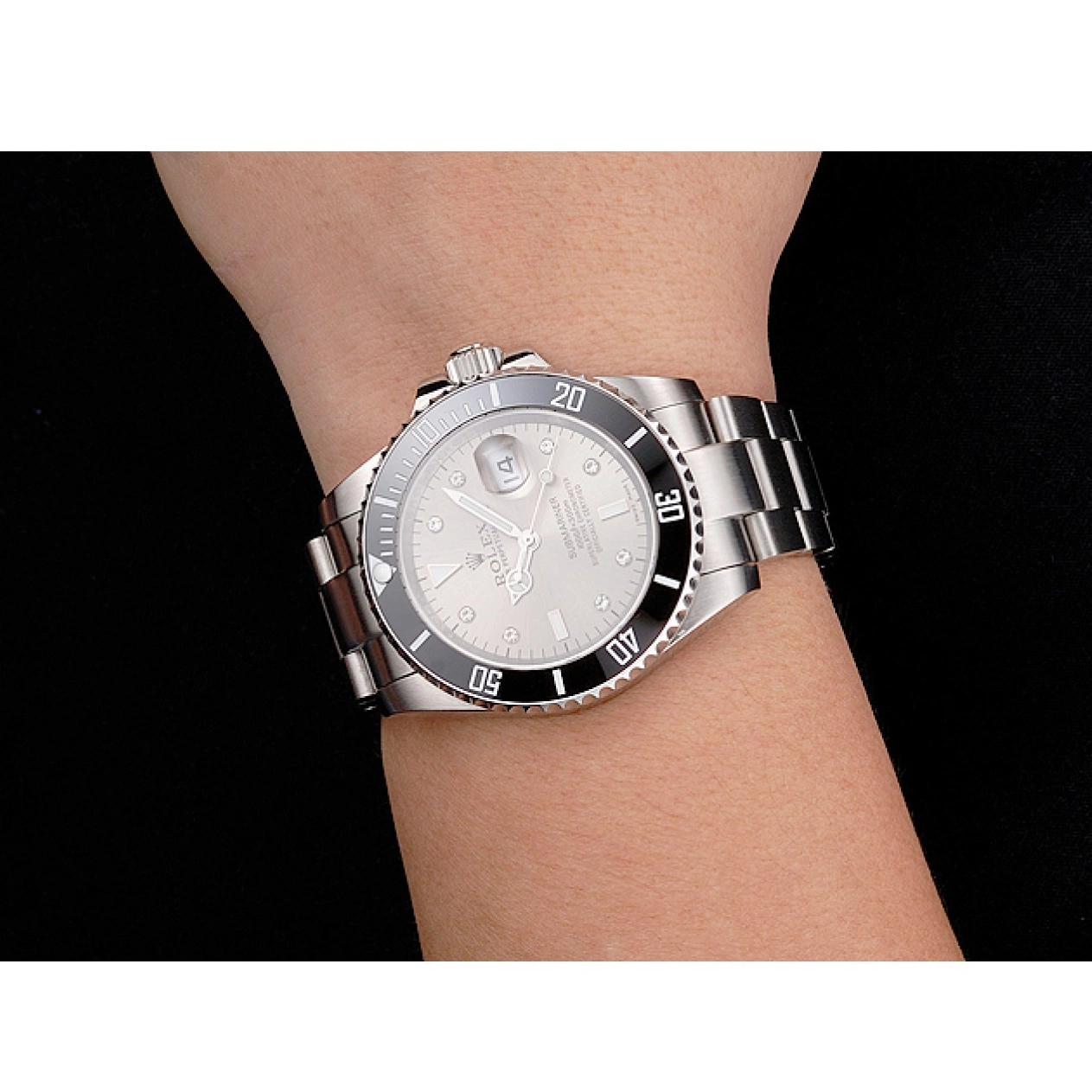 Aaa replica watch Case Stainless Silver Dial Steel Submariner Rolex And Swiss Bracelet Bezel Markings Diamond Black 0619